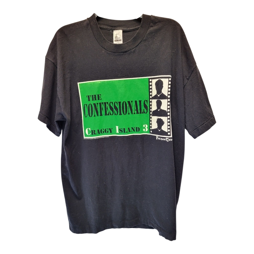 Official Vintage Black Father Ted 'The Confessionals' Short Sleeve T-Shirt - XL